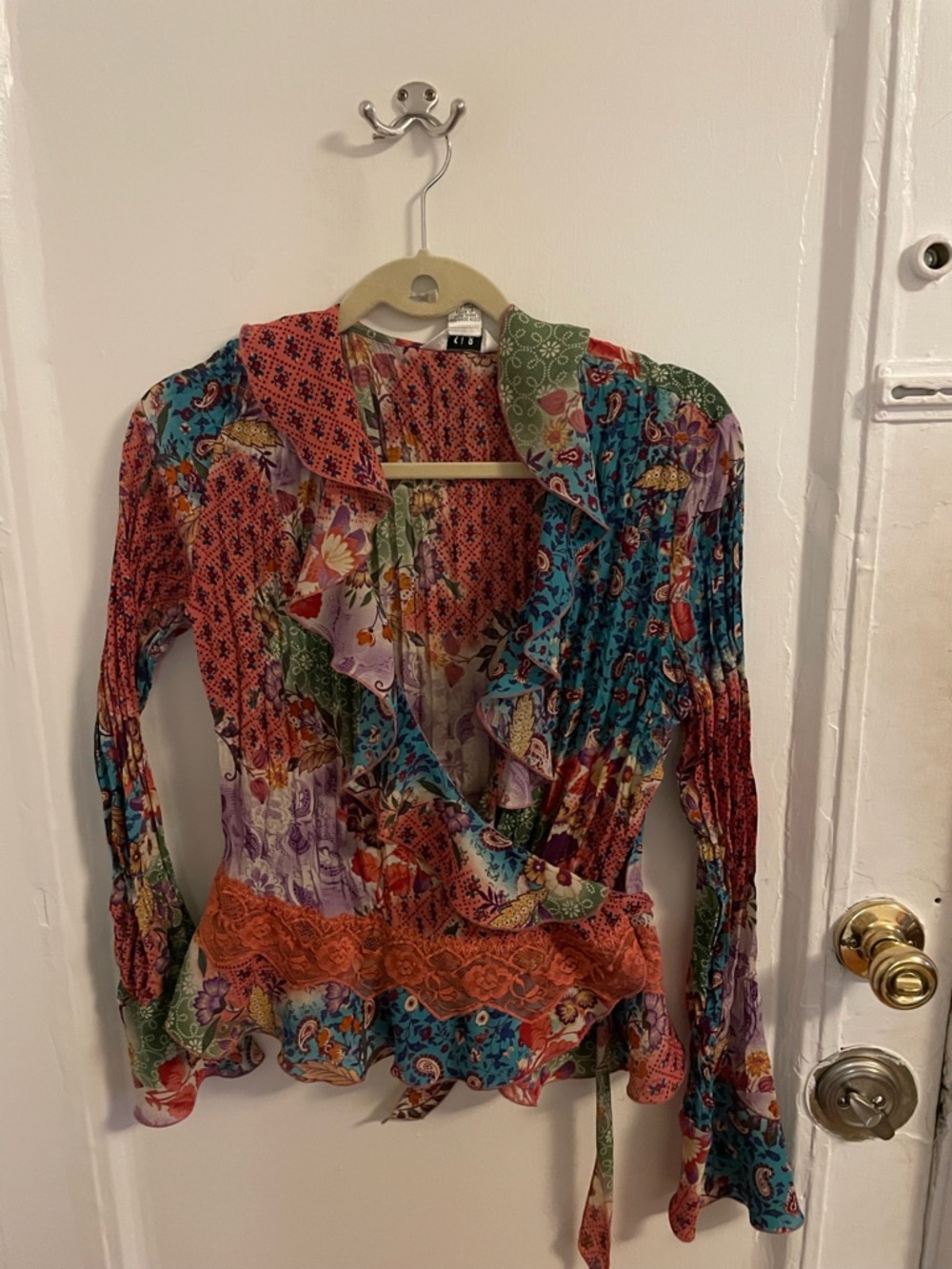 Mixed Floral Ruffle Wrap Blouse in Multi-Color